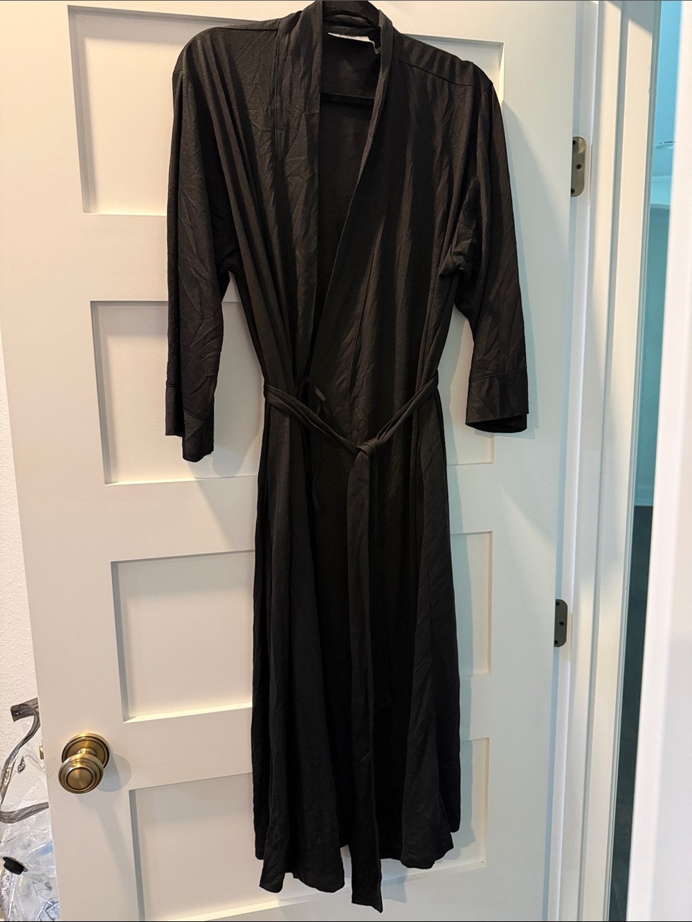 Natori Black Long  Robe with Self Tie Belt